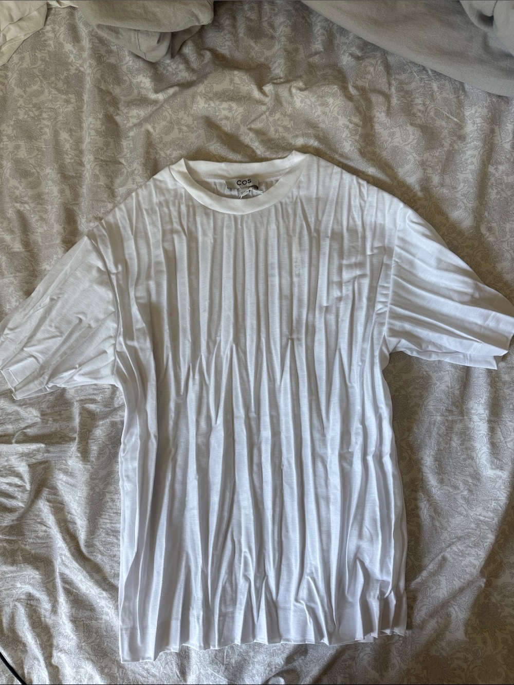 COS White pleated Short Sleeve Crew Neck Top